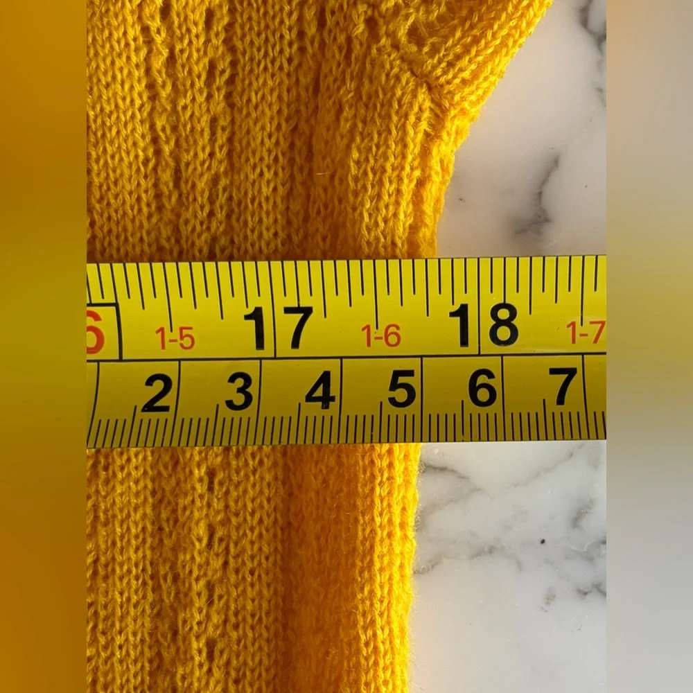 EUC Vtg KAREN WALKER 100% Cashmere Open Weave 3/4 Sleeve Sweater 6 Yellow Gold - Picture 9 of 14